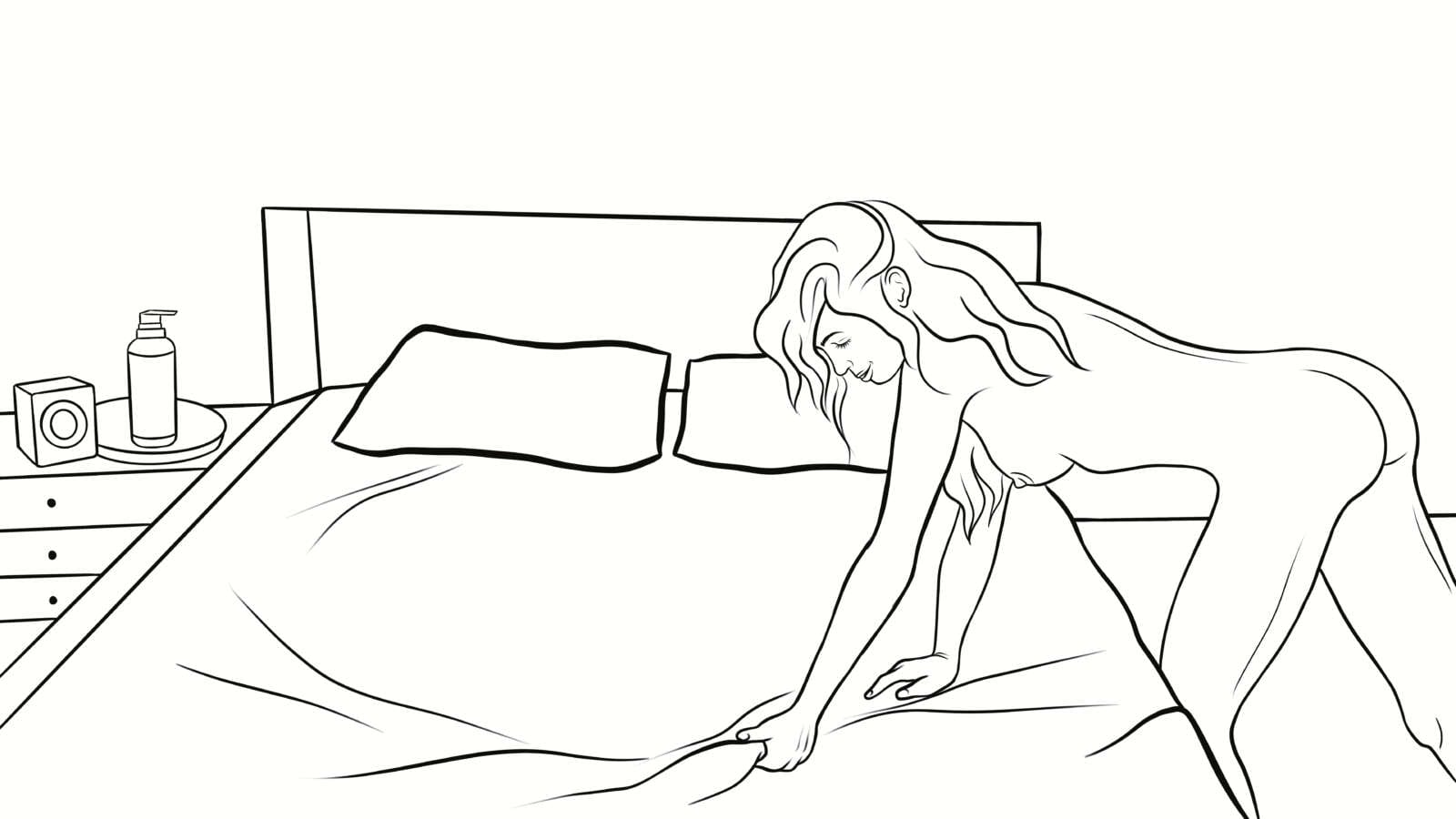 massage with happy ending, naked woman setting up for a massage